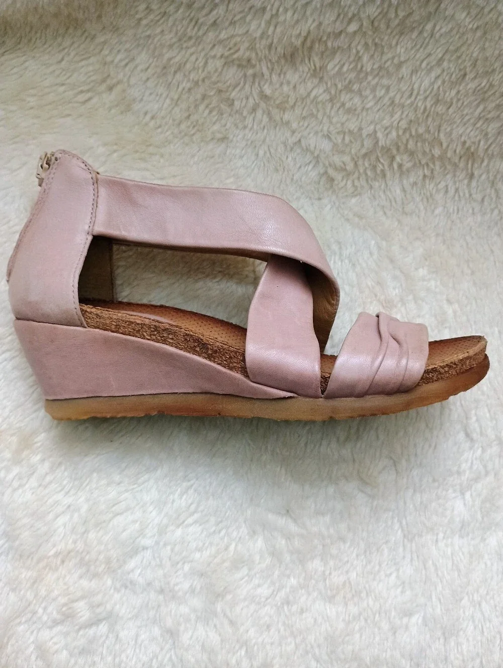 Miz Mooz Molly Dusty Pink Leather Wedge Sandals Size 38
